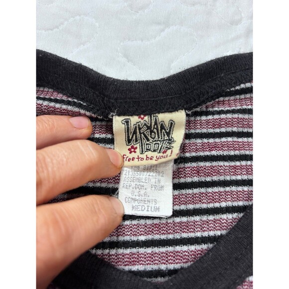 Urban Rootz Black Red Striped Y2K Vneck Fitted Long Sleeve Tshirt size medium - Picture 2 of 5